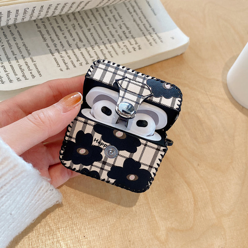 Floral Black Flower Pattern Protective Airpods Case Cover compatible for gen 1/2/3 & Pro