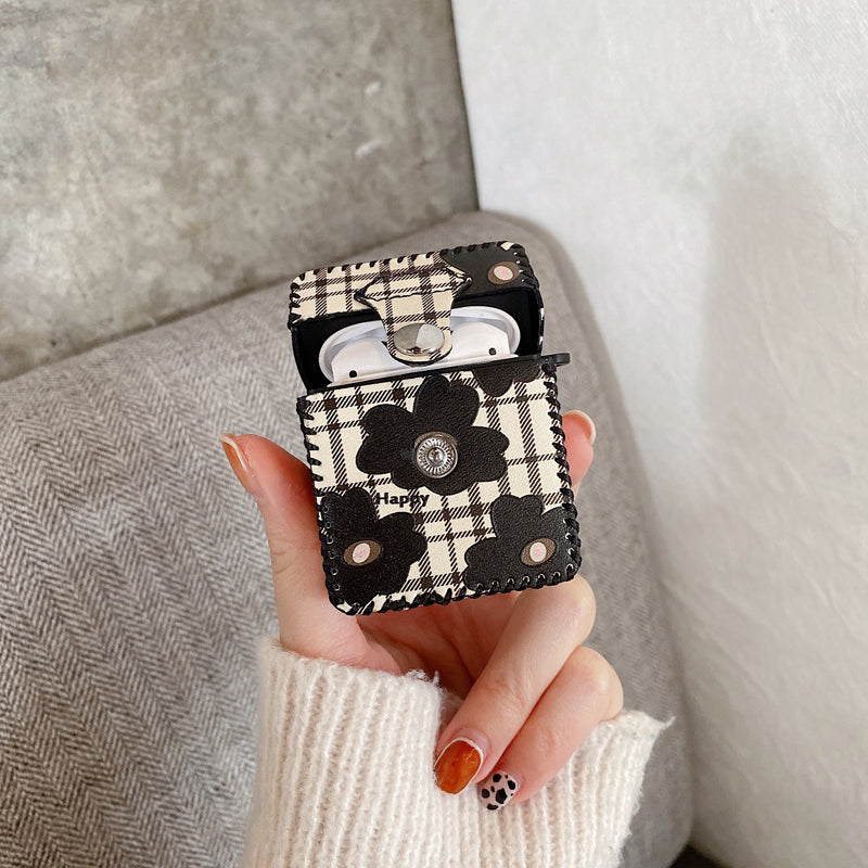 Floral Black Flower Pattern Protective Airpods Case Cover compatible for gen 1/2/3 & Pro