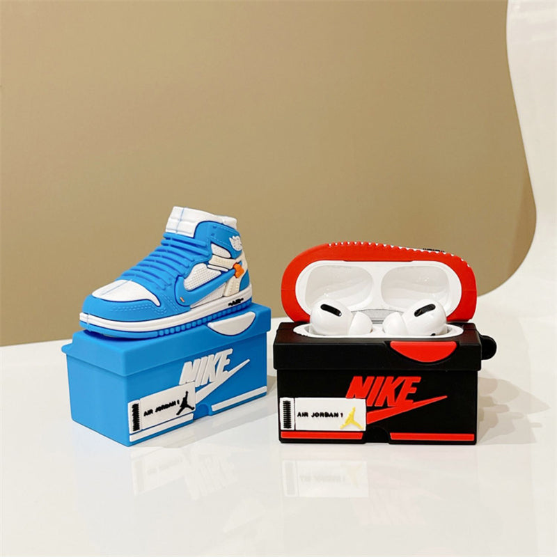 AJ1 X OW Protective Sneaker Shoebox AirPods Case Cover – Premium Silicone Protection for AirPods 1/2/3/4 & AirPods Pro – Stylish, Durable & Shockproof