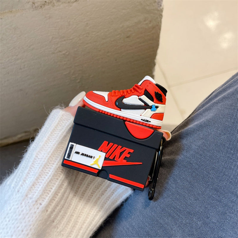 AJ1 X OW Protective Sneaker Shoebox AirPods Case Cover – Premium Silicone Protection for AirPods 1/2/3/4 & AirPods Pro – Stylish, Durable & Shockproof