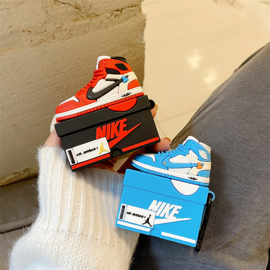 AJ1 X OW Protective Sneaker Shoebox AirPods Case Cover – Premium Silicone Protection for AirPods 1/2/3/4 & AirPods Pro – Stylish, Durable & Shockproof