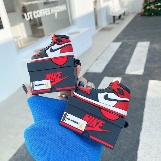 Red AJ1 Protective Sneaker Shoebox Airpods Case Cover compatible for gen 1/2/3/Pro and Airpods 4